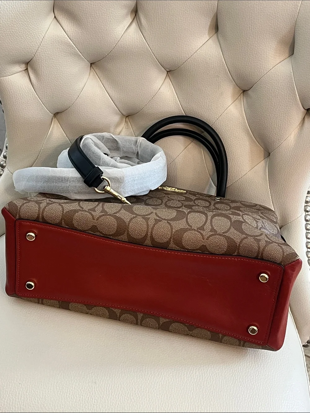 Coach Brown Signature Leather Satchel Rust Side Panels crossbody  Eye Catching